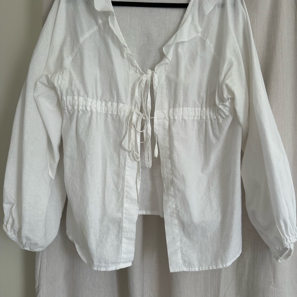 White linen Tie-Front Blouse and Short SET